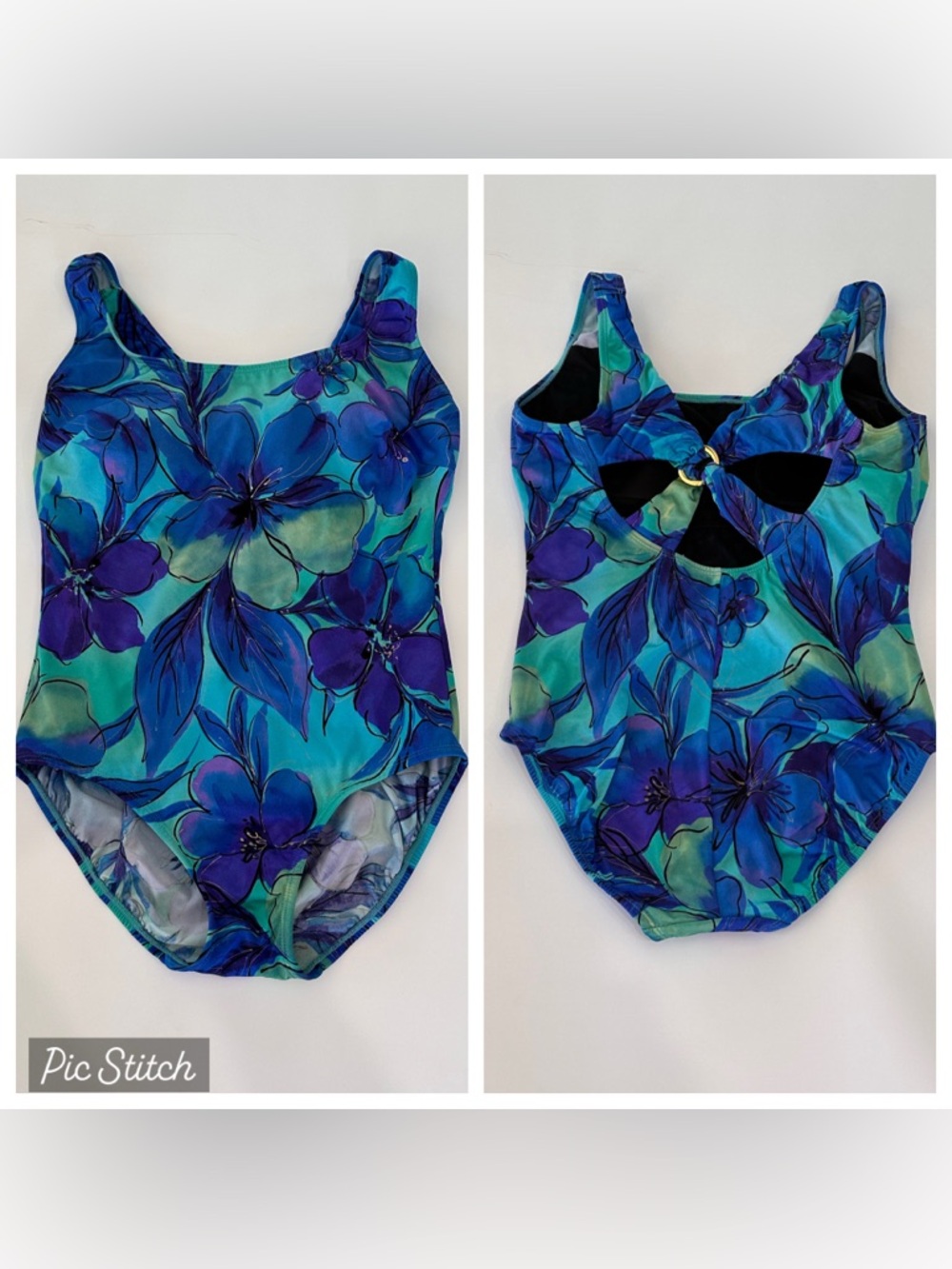 Longitude One Piece Swimsuit Size 12 Tropical  Print Long Torso Tummy Control